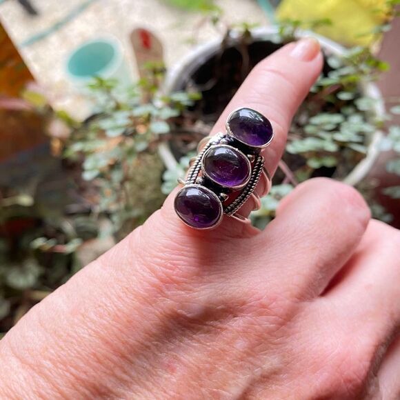 Amethyst Gemstone Sterling Silver Handmade Ring Size 7 - Picture 6 of 7